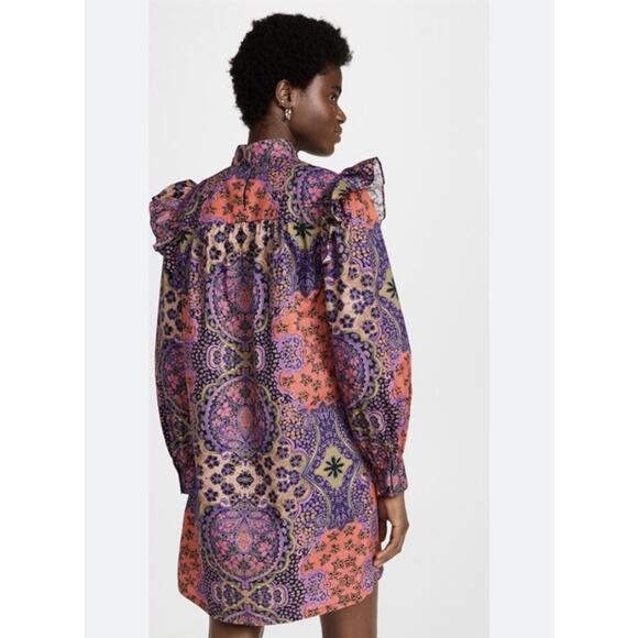 Xirena Nyla Floral Ruffle Shoulder Long Sleeve Cotton Dress In Multi Size Small - Picture 2 of 11